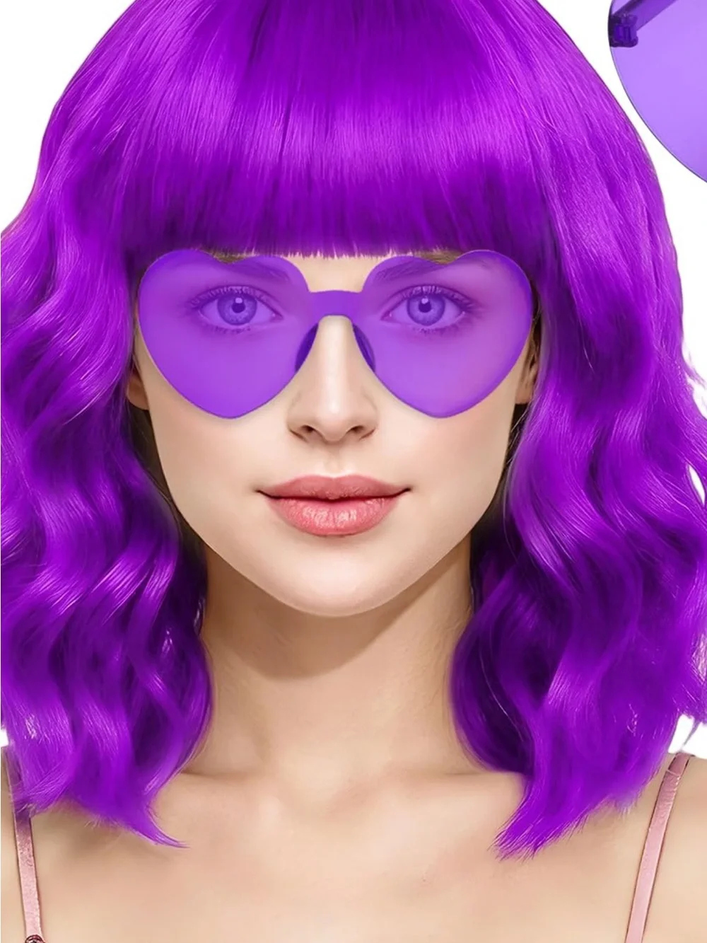 2Vibrant Purple Women's Synthetic Wig - Sleek Bob with Bangs
